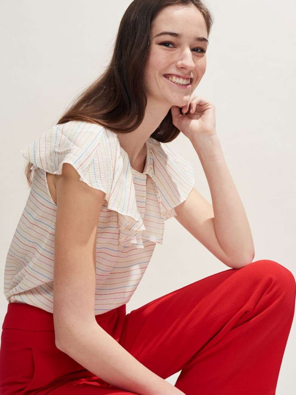 CLAUDIE PIERLOT Striped Bayadere Top with Frill Detail Size 38 or US 6